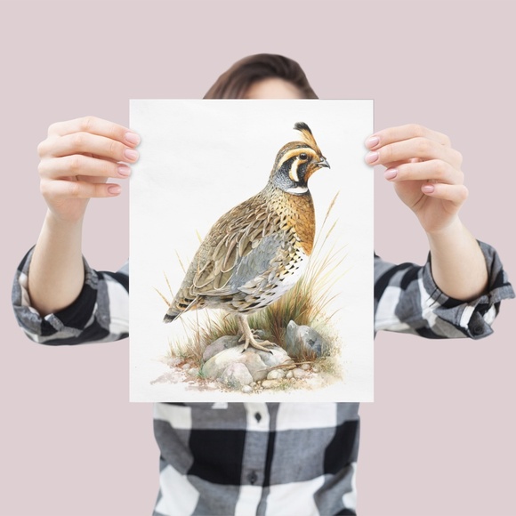Watercolor Quail Wall Art Print, Unframed - Vibrant Nature-Inspired Home Decor - Picture 4 of 6